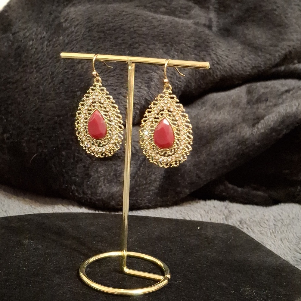 Boho red and gold earrings